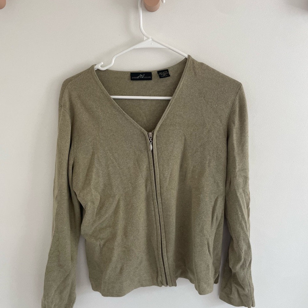 Andrea Viccaro Olive Green Zip-Up Cardigan
